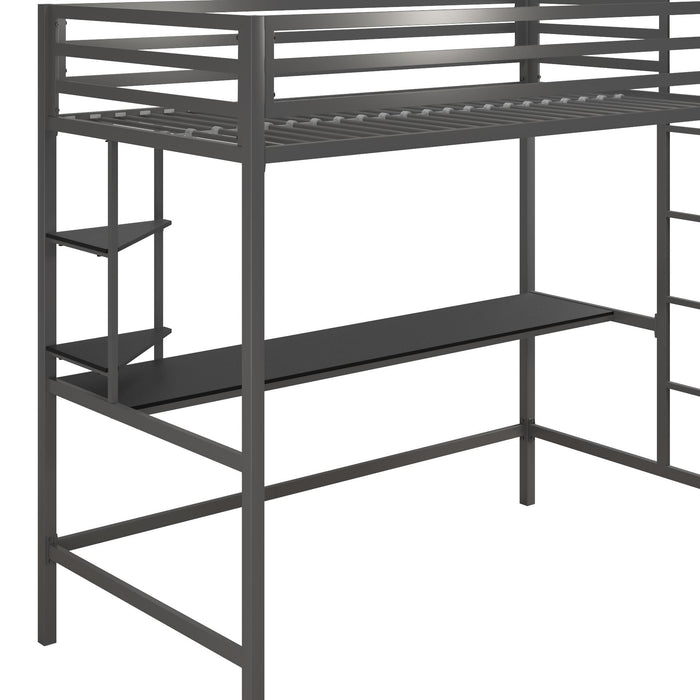 Novogratz Maxwell Metal Twin Loft Bed with Desk - Grey Black