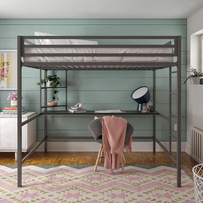 Novogratz Maxwell Metal Full Loft Bed with Desk - Grey Black