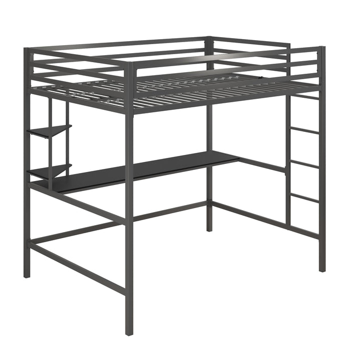 Novogratz Maxwell Metal Full Loft Bed with Desk - Grey Black