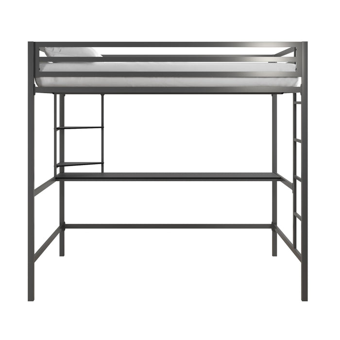 Novogratz Maxwell Metal Full Loft Bed with Desk - Grey Black