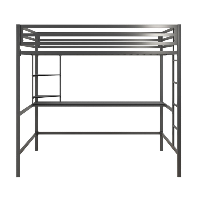 Novogratz Maxwell Metal Full Loft Bed with Desk - Grey Black