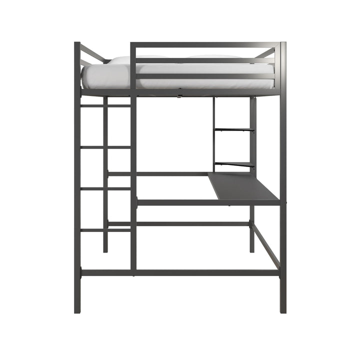 Novogratz Maxwell Metal Full Loft Bed with Desk - Grey Black