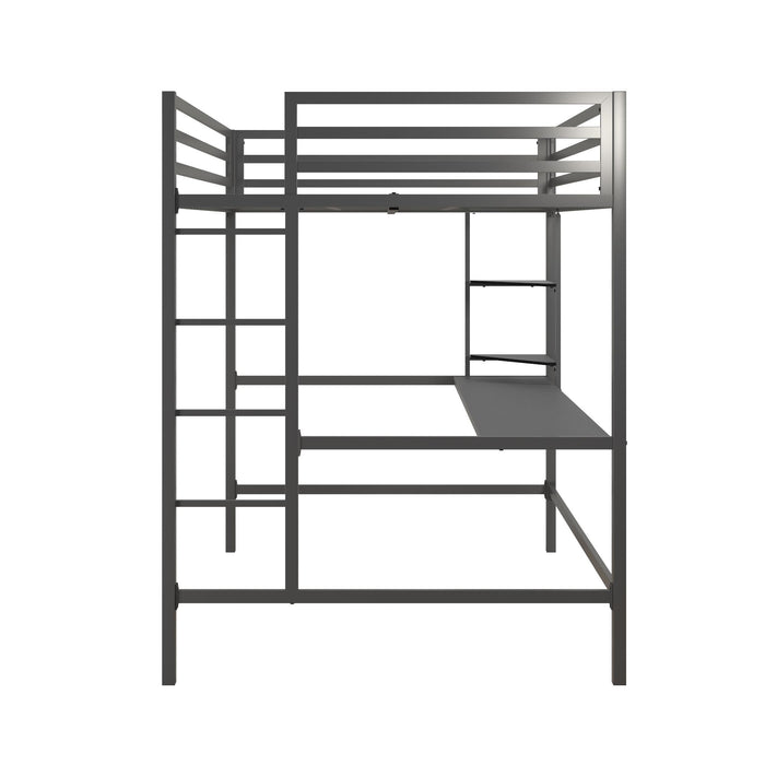 Novogratz Maxwell Metal Full Loft Bed with Desk - Grey Black