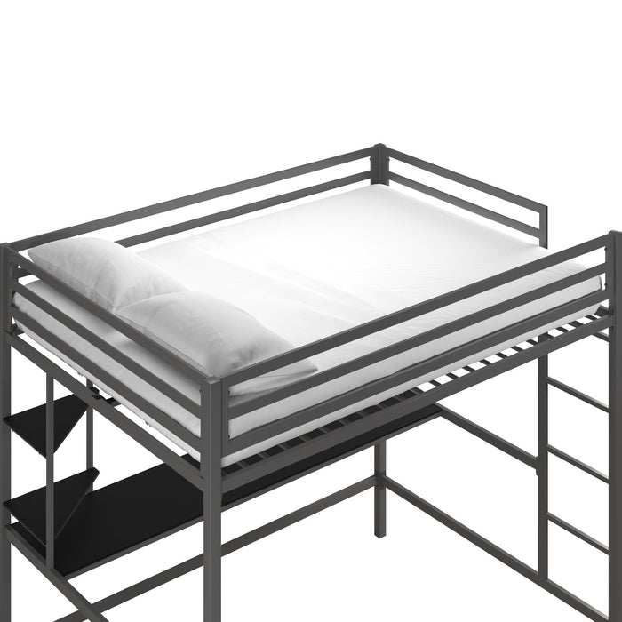 Novogratz Maxwell Metal Full Loft Bed with Desk - Grey Black