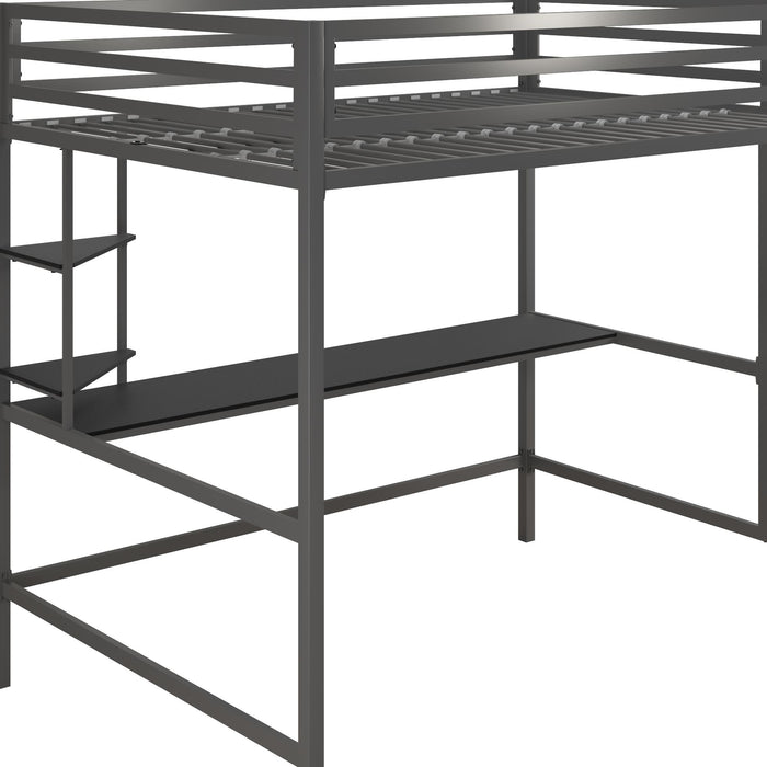 Novogratz Maxwell Metal Full Loft Bed with Desk - Grey Black