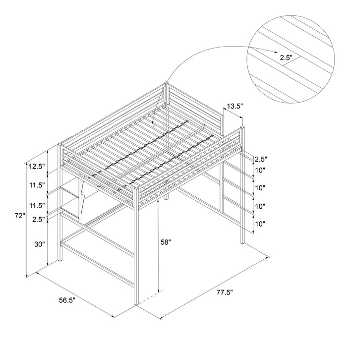Novogratz Maxwell Metal Full Loft Bed with Desk - Grey Black