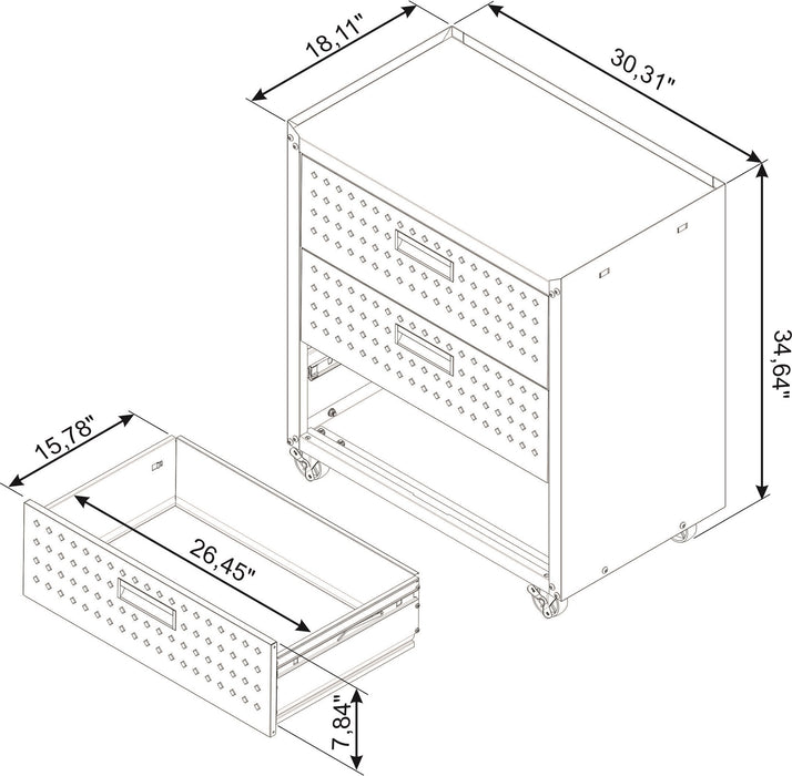 Manhattan Comfort Fortress Textured Metal 31.5\" Garage Mobile Chest with 3 Drawers - White
