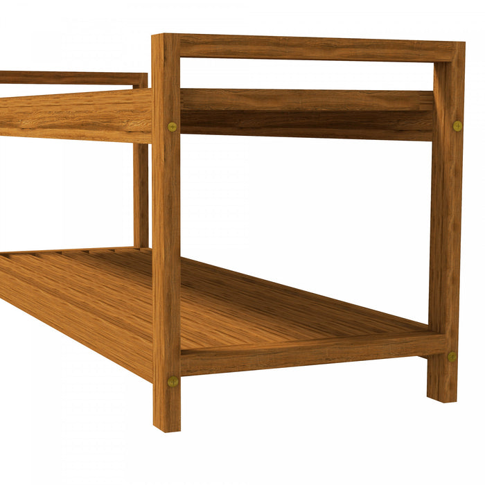 Outsunny Garden Stool With Storage Shelf, Slatted Seat For Indoor Outdoor