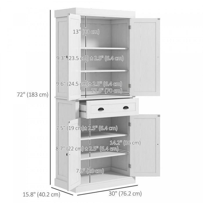 HOMCOM Kitchen Pantry Storage Cabinet, Tall Pantry with Drawer White