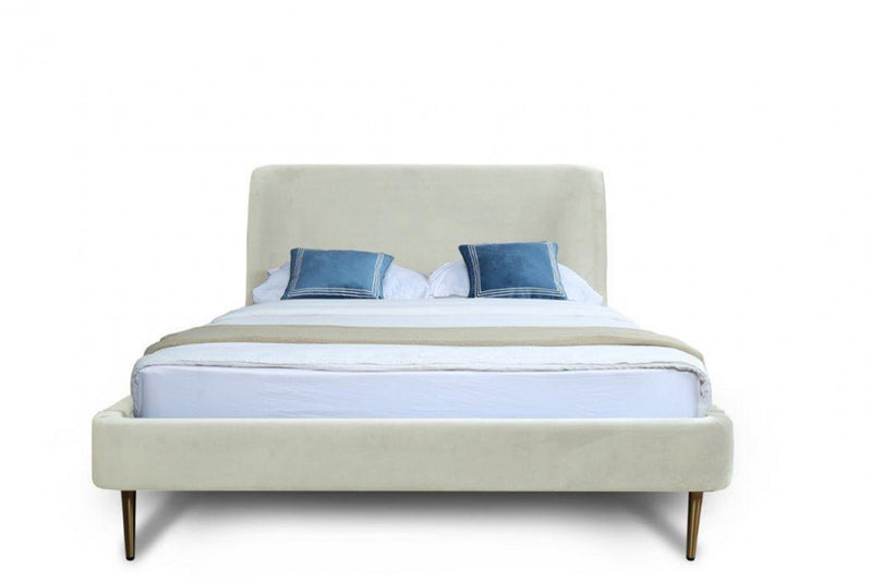 Heather Mid-Century Modern Velvet Upholstered Full Bed in Cream and Gold