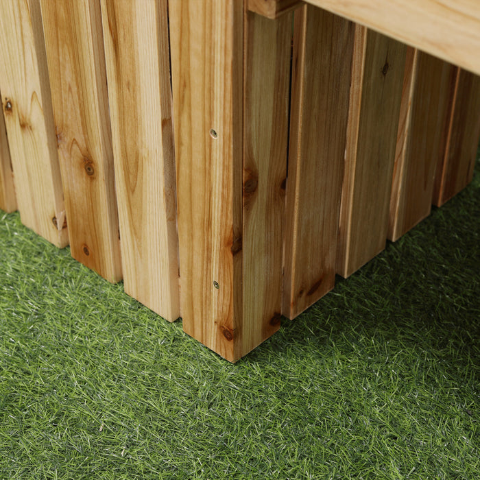 Outsunny Outdoor Wooden Garden Stool Bench With 2 Planters, Natural Wood