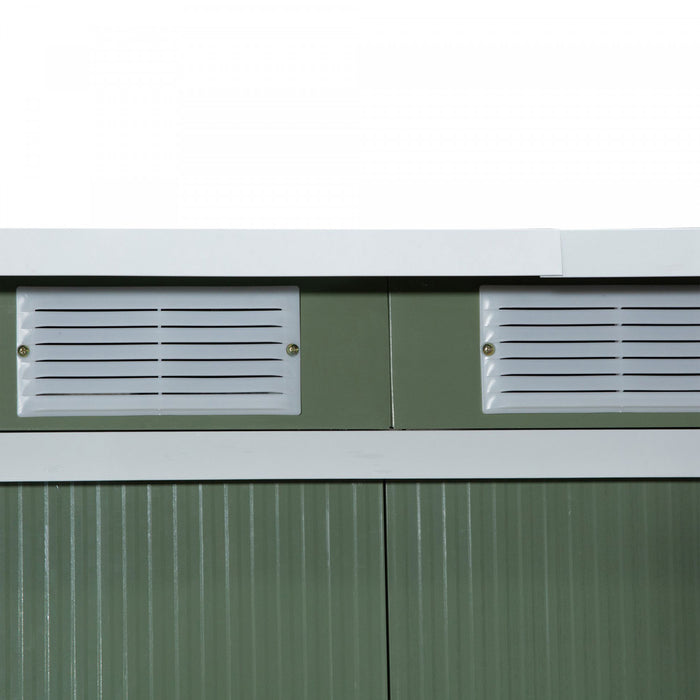 Outsunny 9' X 4' Metal Storage Shed, Garden Tool House With Floor Foundation, Double Sliding Doors, Air Vents For Backyard, Patio, Lawn, Green