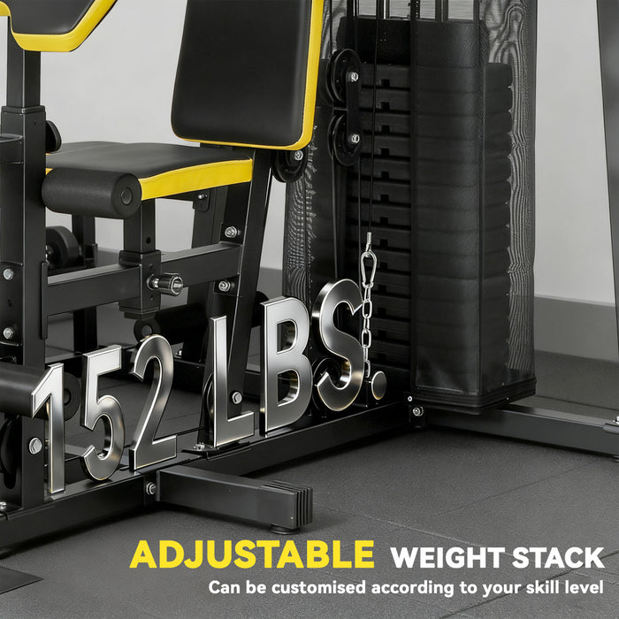 Soozier All-in-One Home Gym Machine System, Multifunctional Weight Machine with 152 lbs Weight Stack and Pulley System, Full Body Workout Station with Sit Up Bench, Preacher Curl