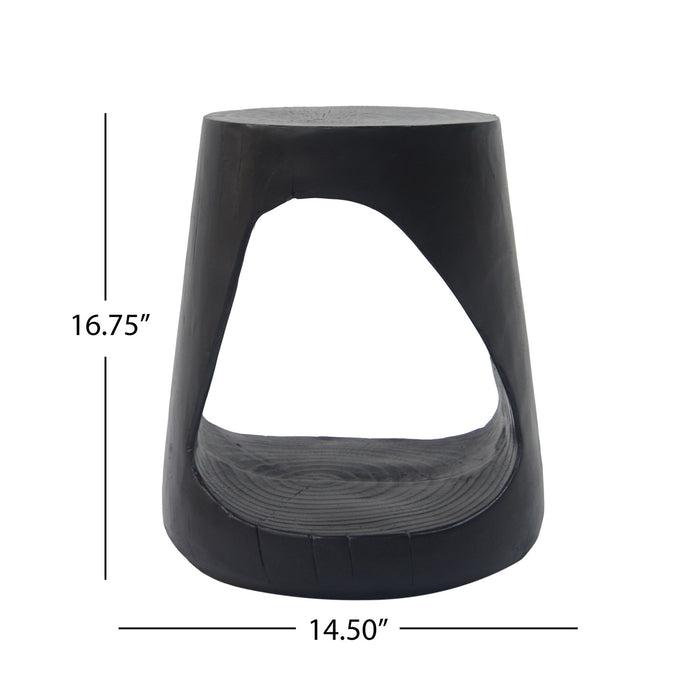 Elio 16.75\" Rustic Hollow Tree-Stump MGO Accent Table, Pet-Friendly Indoor Side Table, Black
