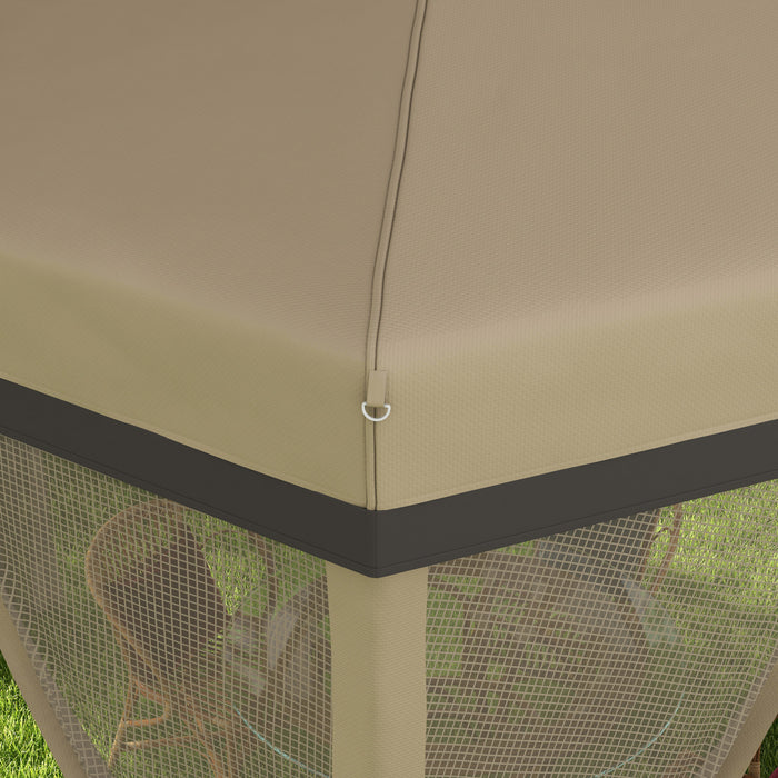Outsunny 12x12 Pop Up Canopy Tent, Hexagon Gazebo With Mosquito Netting, Carry Bag, Stakes, Ropes, Height Adjustable Instant Sun Shelter For Outdoor, Garden, Patio, Khaki