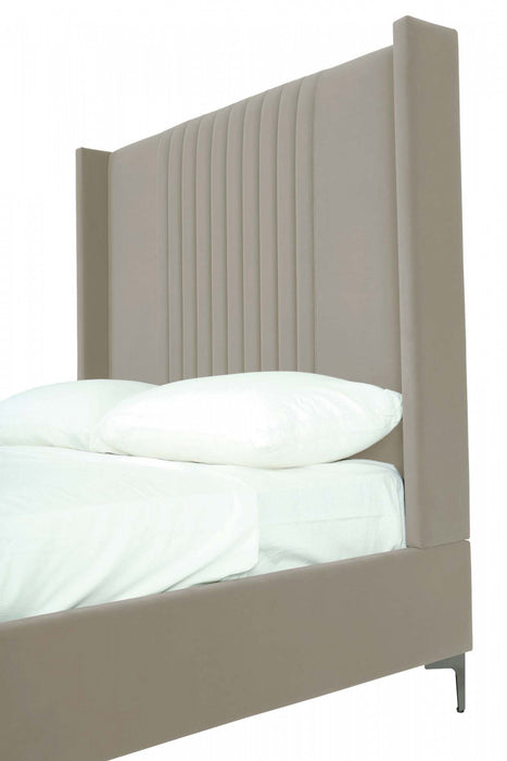 Promenade Mid-Century Modern Upholstered Velvet Full Bed in Rustic Taupe