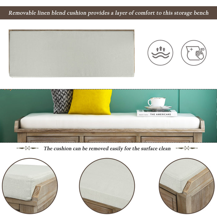 Harvey Solid Wood Storage Bench With Drawers And Rattan Baskets - Light Brown