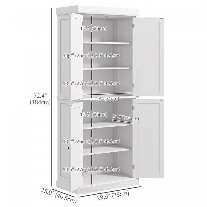 HOMCOM Freestanding 4 Door Kitchen Pantry Cabinet with Shelves White