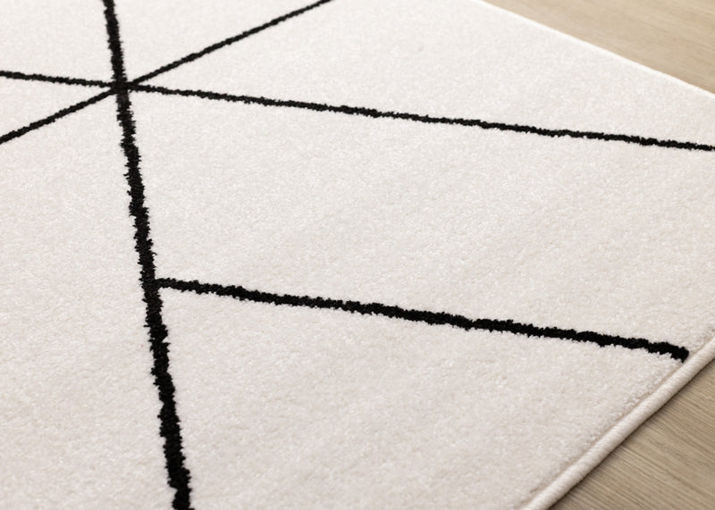 Covington White Black Modern Geometric Trellis Design Rug, 7'10\" x 10'6\" Indoor Area Rug