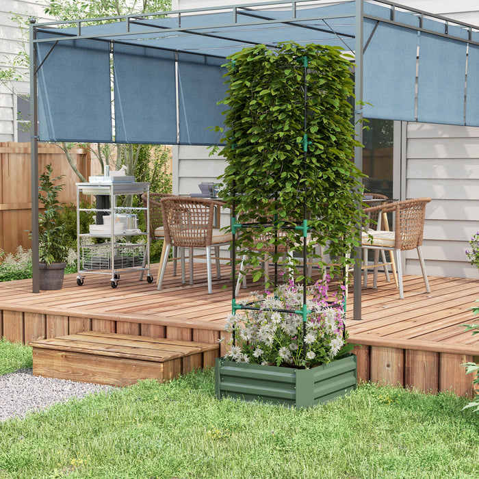 Outsunny Galvanized Raised Garden Bed With 4-tier Trellis Tomato Cage Green