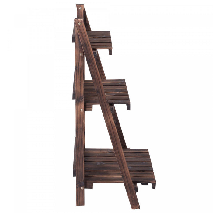 Costway 3 Tier Outdoor Wood Design Flower Pot Shelf Stand Folding Display Rack Garden