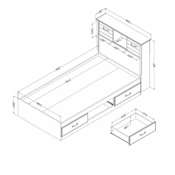 Ulysses Twin Bed And Bookcase Headboard Set - Fall Oak 