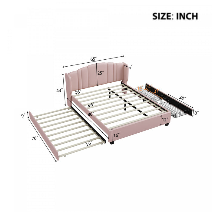 Jean Upholstered Platform Bed with Wingback Headboard and Storage Drawers,Queen Size,Pink Queen Bed