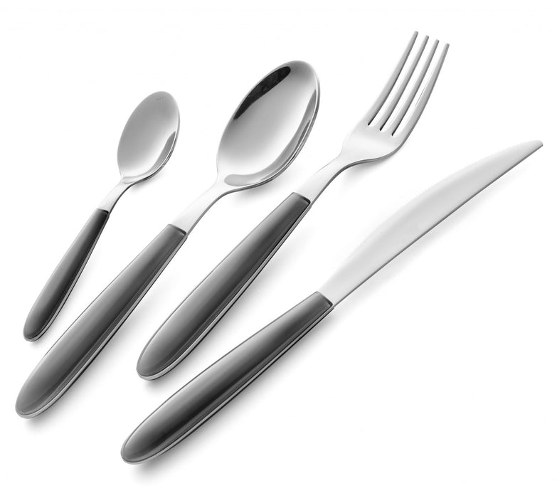Arimi Nilu Italian Stainless Steel 24 Piece Flatware Set - Service For 6 - Grey Handle