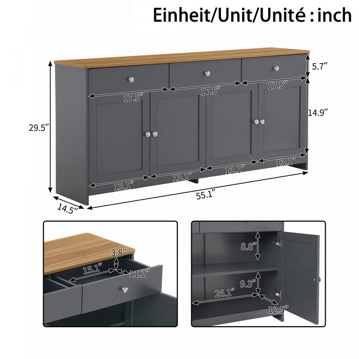 Grace 55.1\" Rustic Wood Buffet Cabinet with Doors and Drawers,Grey Accent Cabinet