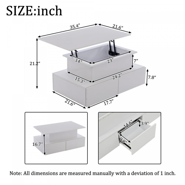 Ethan Lift-Top Coffee Table with LED Lighting and Storage Drawers,White