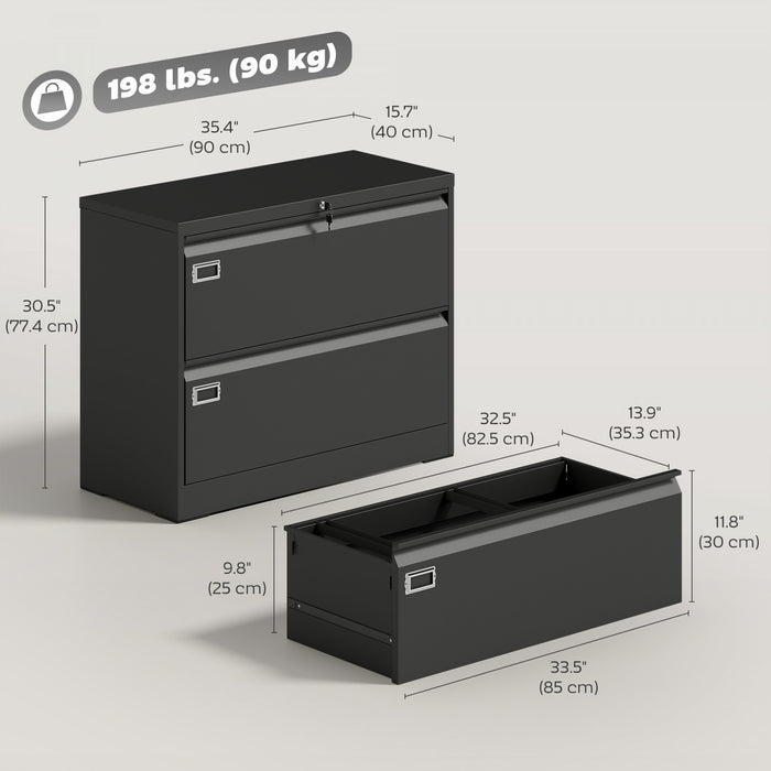 HOMCOM Lateral File Cabinet Steel Filing Cabinet for A4 Letter Legal Black