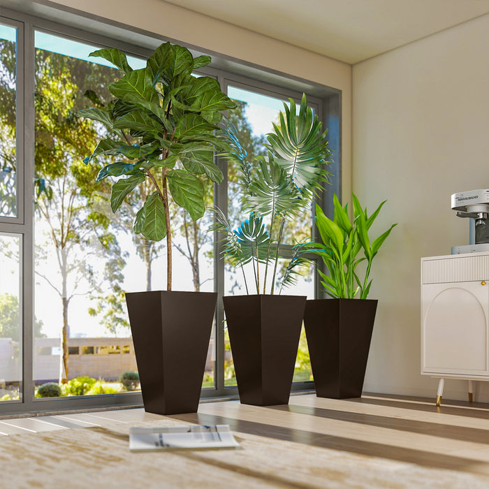 Outsunny 28\" Tall Plastic Planters, Set of 3 Garden Flower Pots, Brown