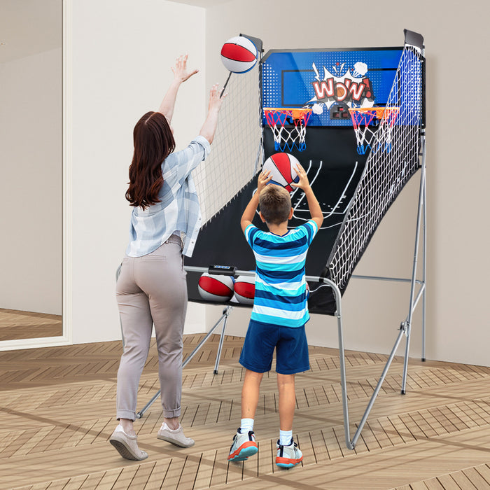 Costway Dual Shot Basketball Arcade Game With 8 Game Modes Electronic Scoring Blue