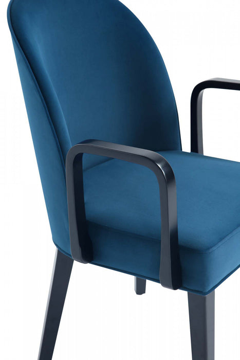 Hillman Modern Wood Upholstered Armchair in Blue Dining Chair