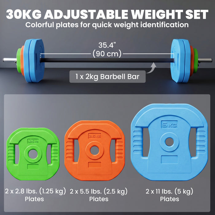 Soozier 66lbs Adjustable Barbell Weight Set, Barbell Bar, Multicolour