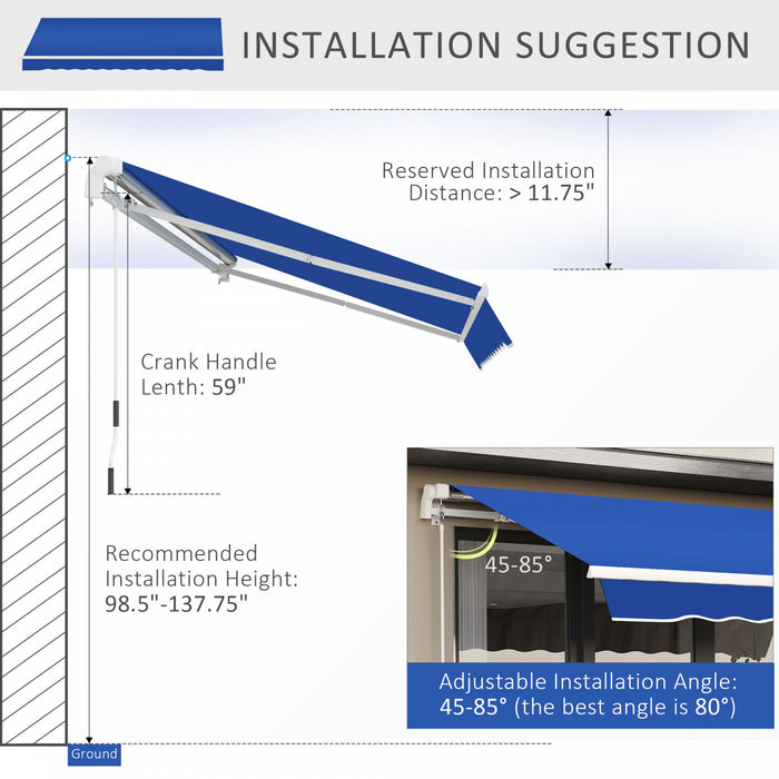 8'x7' Manual Retractable Sun Shade Patio Awning Canopy Shelter, Blue