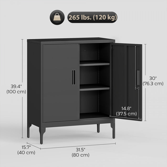 HOMCOM Metal Storage Cabinet with Lock, Steel Garage Cabinet, Black
