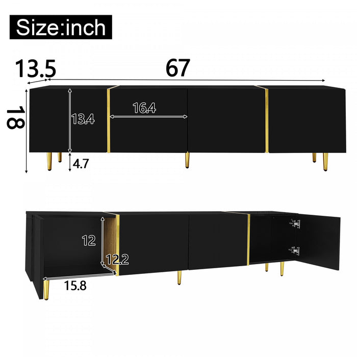 Frances Modern Tv Stand With 4 Doors,high-gloss Black Tv Stand