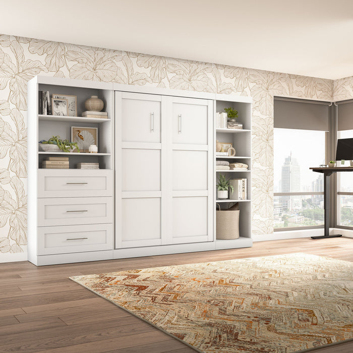 Bestar Pur Full Murphy Bed with Shelving and Drawers 120-Inch Wall Bed