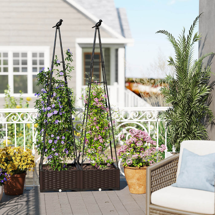 Costway 1 Pcs Raised Garden Bed With Plant Box & Obelisk Trellis Lockable Wheels Cage Planter