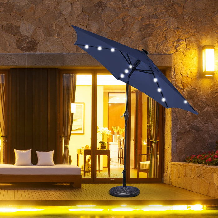Costway 10' Solar LED Lighted Patio Market Umbrella Shade Tilt Adjustment Crank Navy