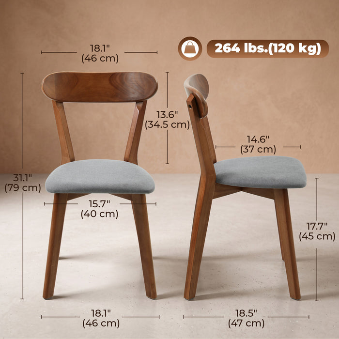 HOMCOM Dining Chairs Set of 2 with Curved Backrest, Grey and Brown