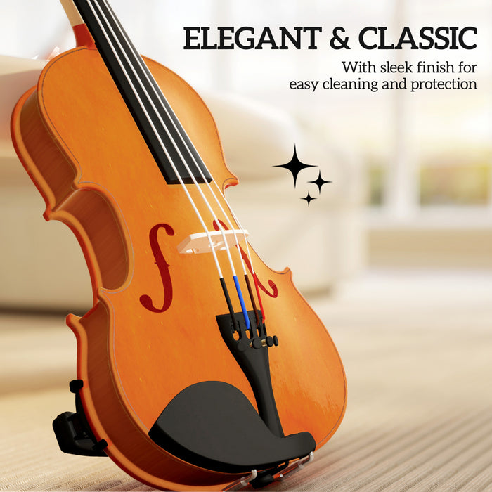 HOMCOM 4/4 Full Size Violin Kit, Wood Acoustic Violin Set for Beginners, Adults, Students, Musical Instrument Fiddle Kit with Hard Case, Bow, Rosin, Bridge and Shoulder Rest, Brown