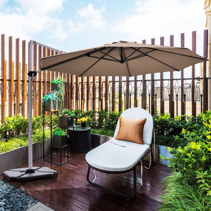 Costway 11' Patio Cantilever Offset Umbrella 360 degrees Rotation Aluminum Tilt Tan