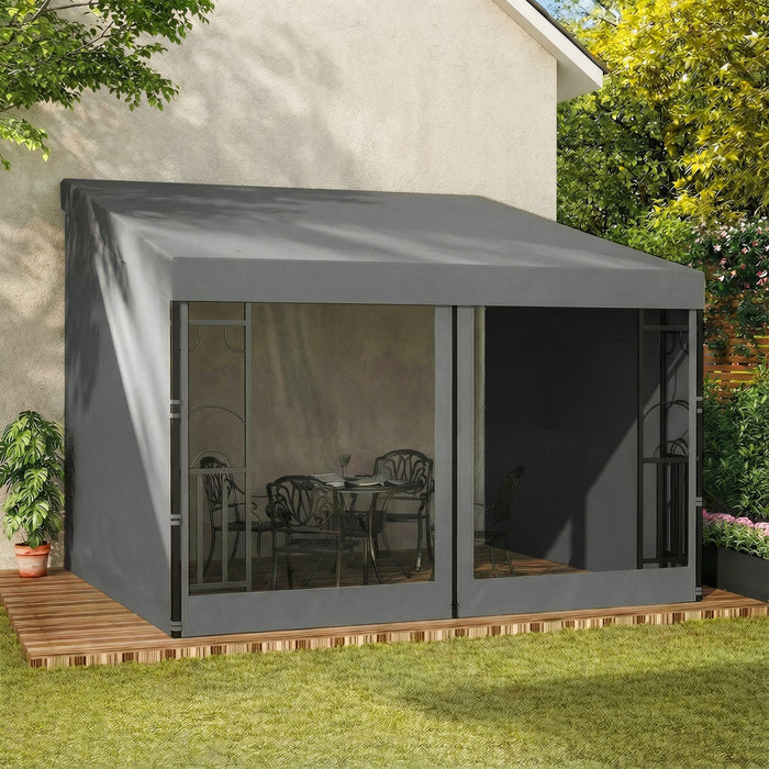 Outsunny 10' x 10' Wall Mounted Pergola Gazebo with Curtains and Nettings
