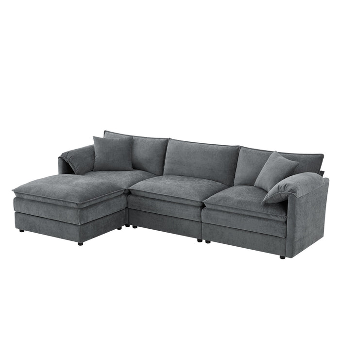 Nimbus 103 Inch Chenille Modular Sectional Sofa with Ottoman and Double Cushions, Dark Gray