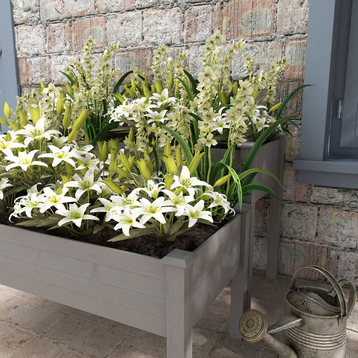 Outsunny 2 Tiers Raised Garden Bed, Wooden Elevated Planter Box With Legs Gardening Planting Bed With 2 Compartments For Flower Vegetable Herb Grow, Grey