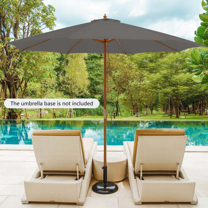 Costway 10FT Patio Wooden Market Table Umbrella Pulley with 8 Bamboo Ribs Sunshade Canopy Gray