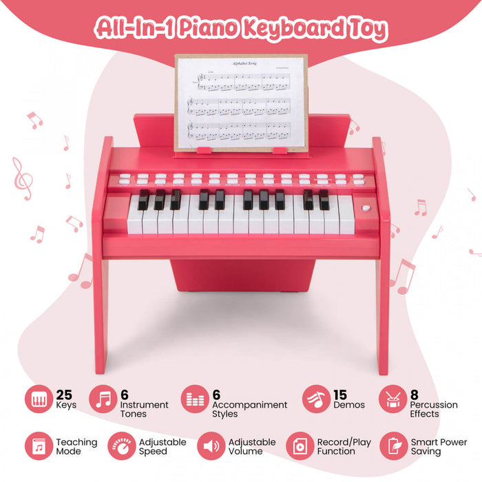 Costway 25 Keys Digital Piano with Music Stand,Teaching Mode,Lighted Keys, Adjustable Speed Pink