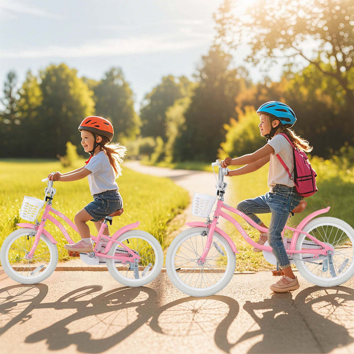 Costway 18\" Kids Bike Toddler Bicycle Withtraining Wheel Kickstand For 4-8 Years Old Girl Red